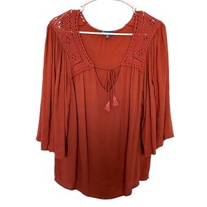 Boho rust orange flow sleeve top